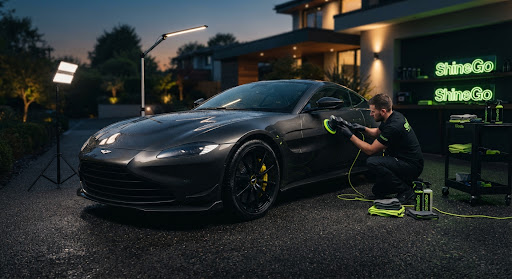 Vehicle being serviced at a residential location