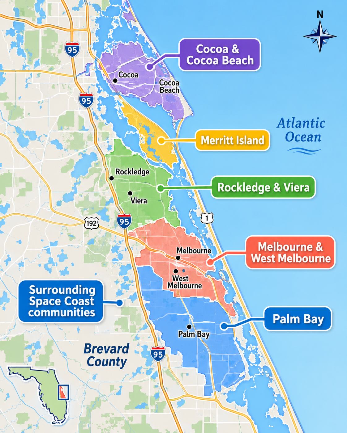 Illustrative map of communities served on the Space Coast